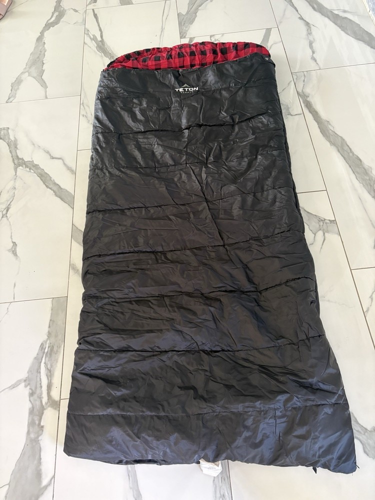 TETON Sports Rectangular Sleeping Bag Black Red Plaid Interior Camping