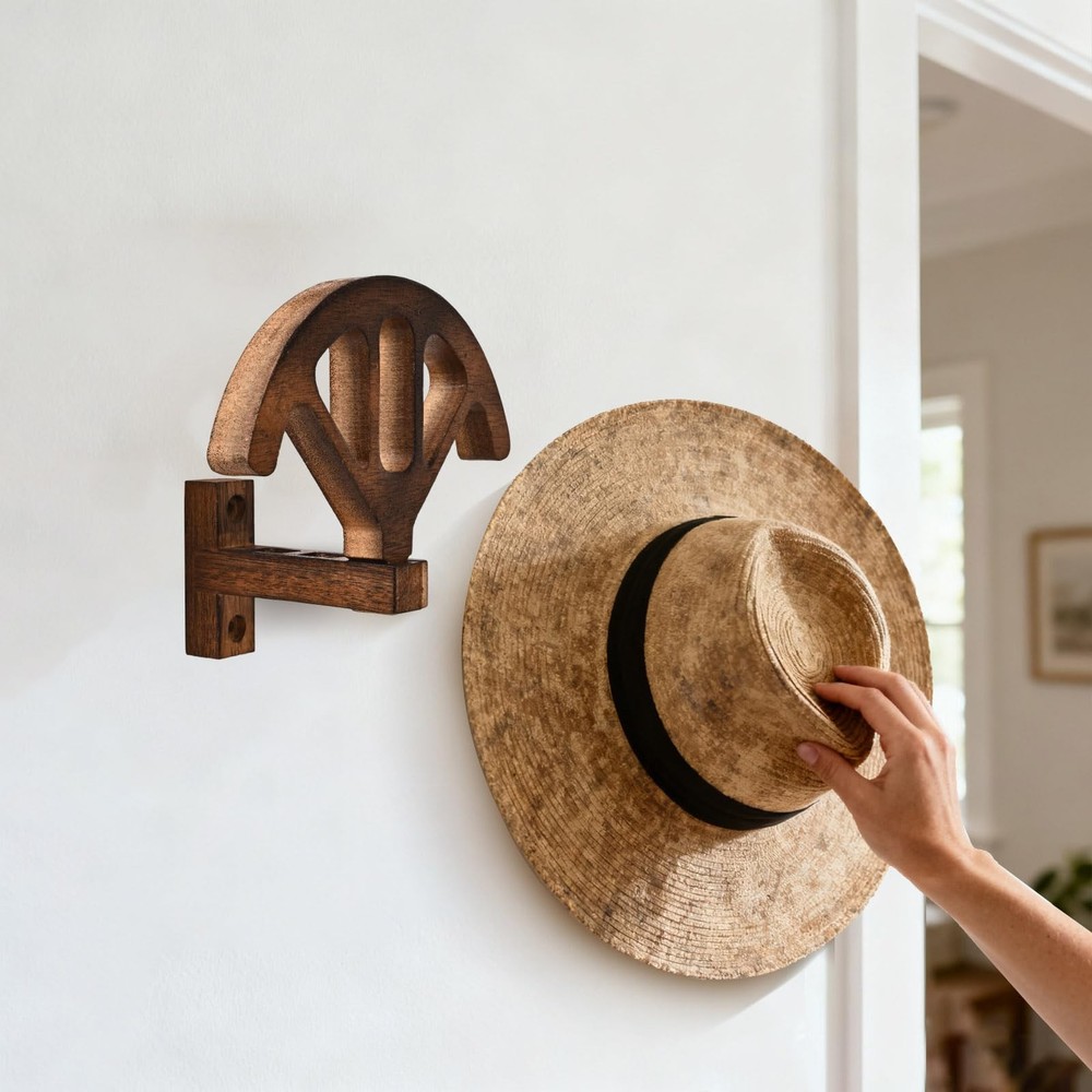 Wall Mounted Denim Hat Rack, Adjustable Shape Retention 2 Pack, brown