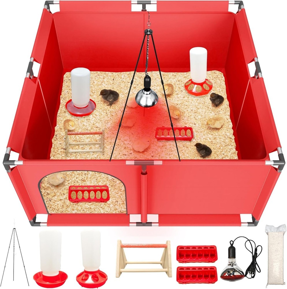All-In-One Chicken Brooder Box for Chicks, Starter Kit with Timer Heat Lamp, Saw