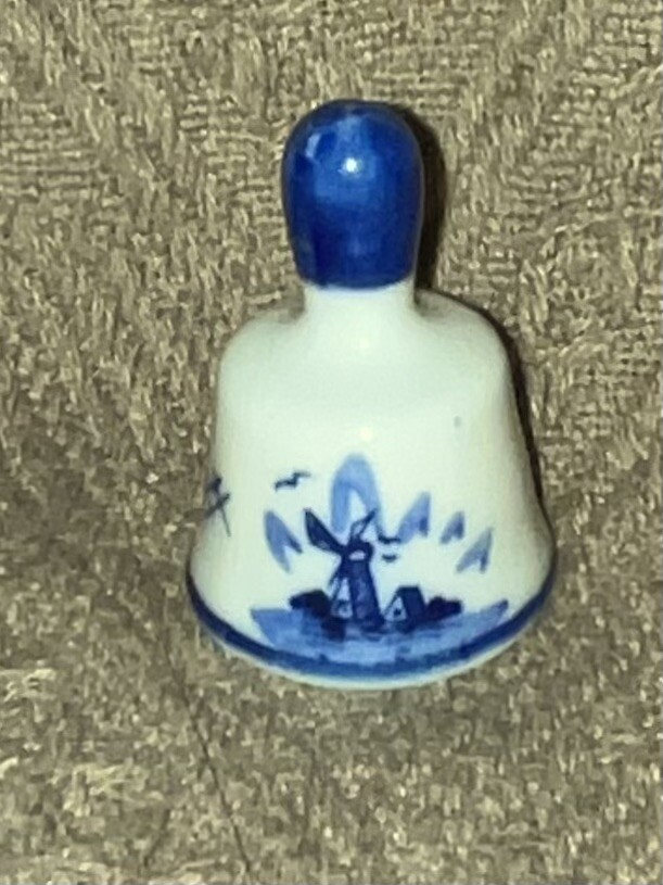 Vintage Miniature Small Delft Blue Style Windmill White Earthenware Bell Hashtag