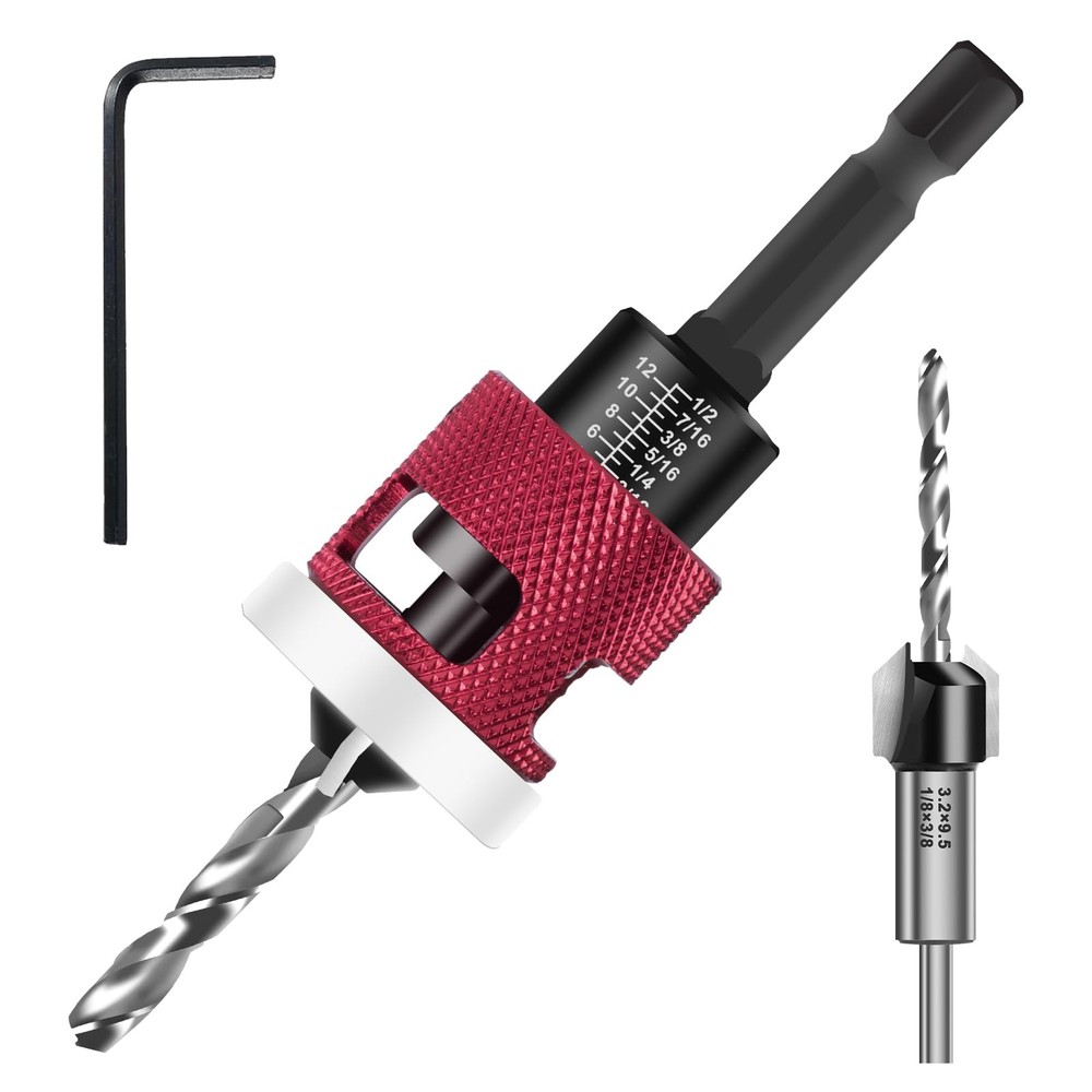 1 Pcs Countersink Drill Bit Set with Low Friction Depth Stop, 1pcs/set, Red