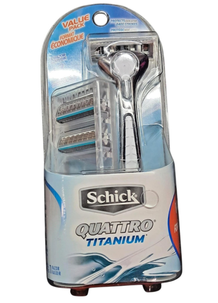 Schick Quattro Titanium Men’s Razor Handle & 3 Replacement Cartridges