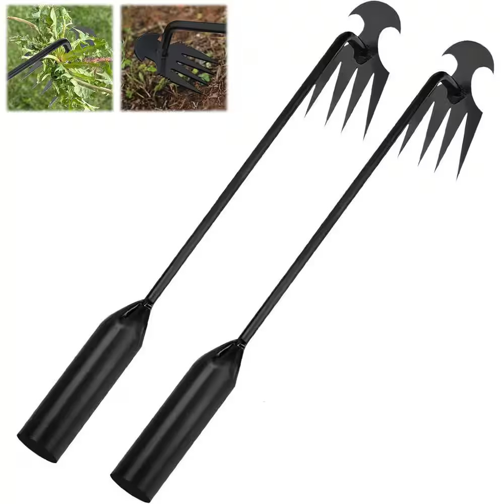 Garden Weed Pulling Tool Uprooting Weeding Tool Stainless Steel 4 Teeth Weeder A