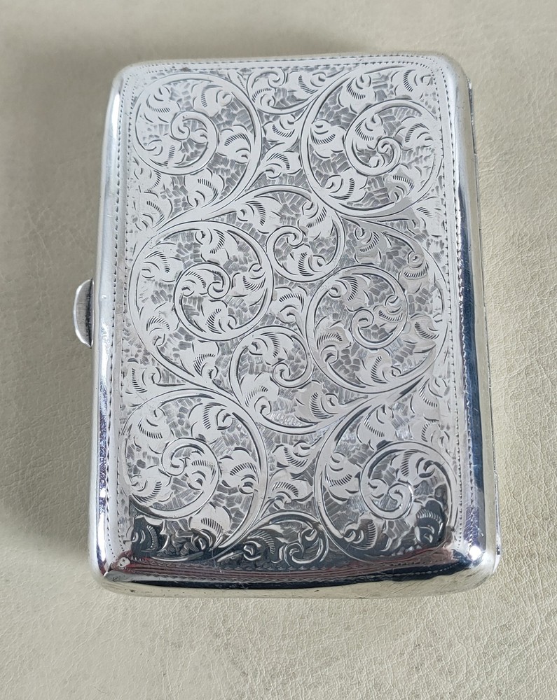 Edwardian Solid Silver Cigarette Case Monogram & Chased B'ham 1906 William Neale
