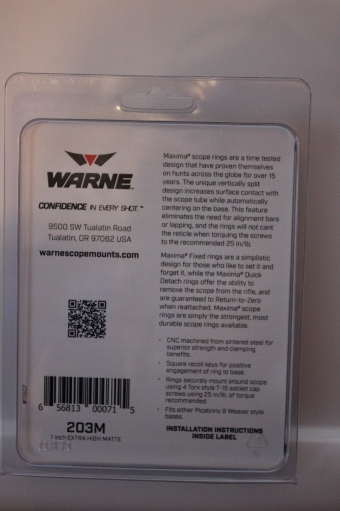 Warne Scope Mounts Maxima Ring 1" Extra High Matte 203M