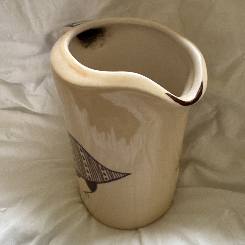 Evandale Primitive Bird Pitcher - MCM Vintage Hand Painted 7.5”