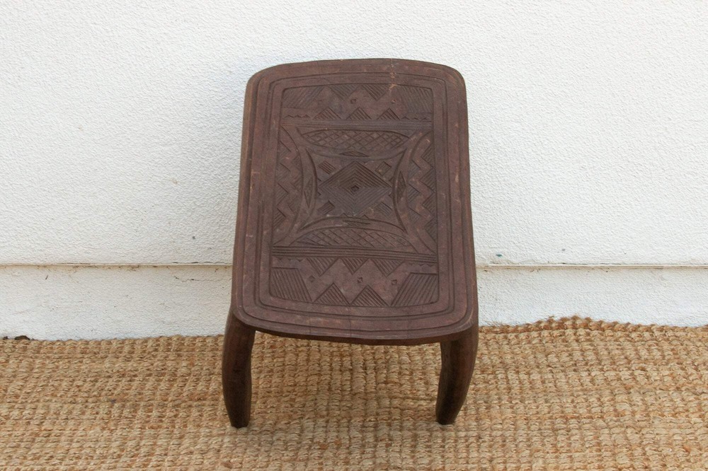 Diamond Base Carved African End Table