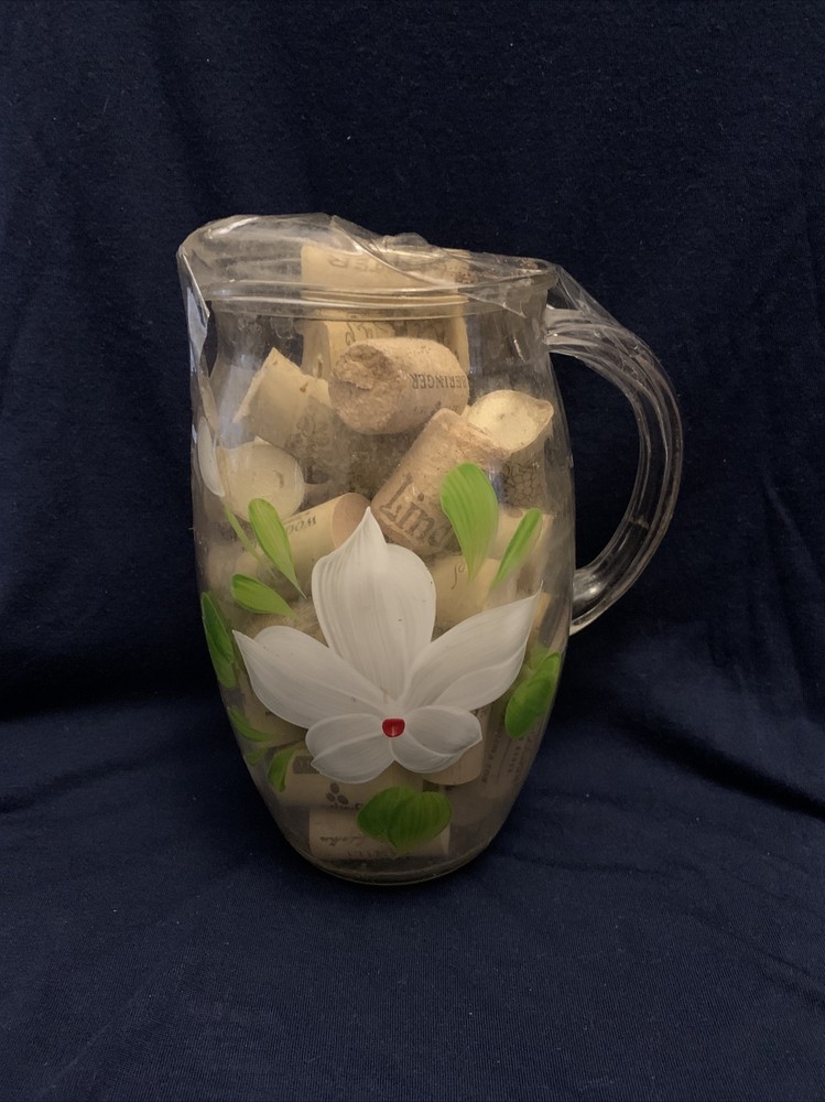 Wine Bottle Corks In Hand Painted Pitcher