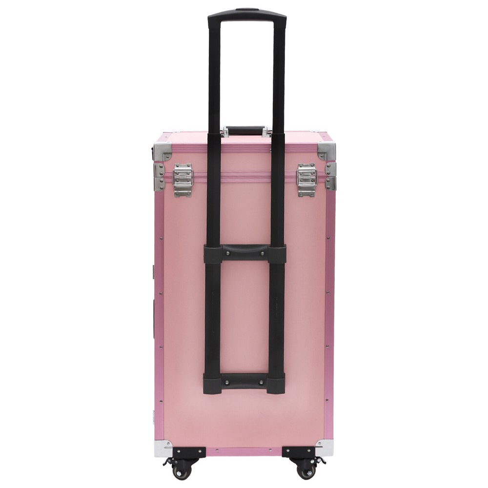 Nail Desk Mobile Station Rolling Makeup Train Case Manicure Table Pink Modern