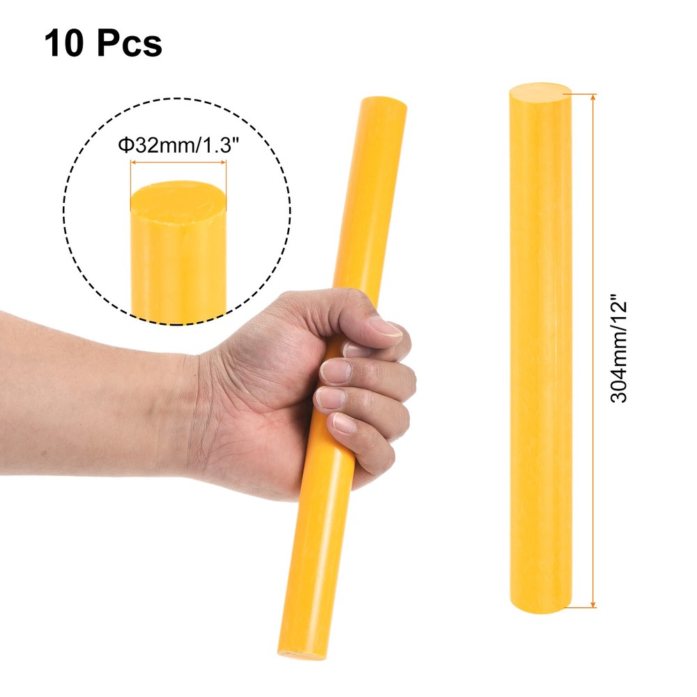 10 Pcs Yellow Plastic Rods 32 x 304mm ABS Round Stick Solid Bar DIY Model