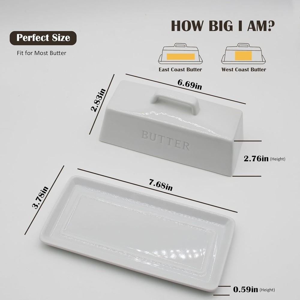 Dishwasher Safe White Butter Container with Lid - Keeps Butter Soft & Spreadable