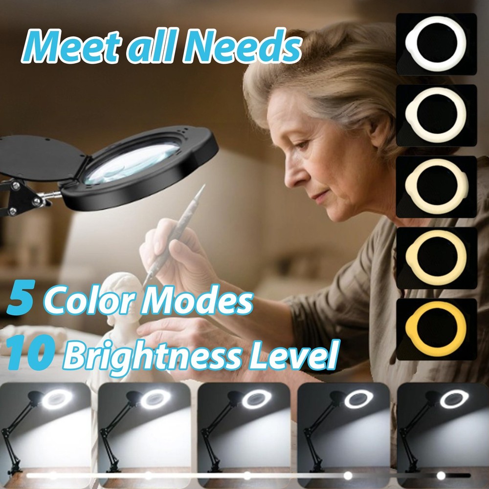 15X Magnifier Lamp with Protective Cover Adjustable LED Light for Precision Work