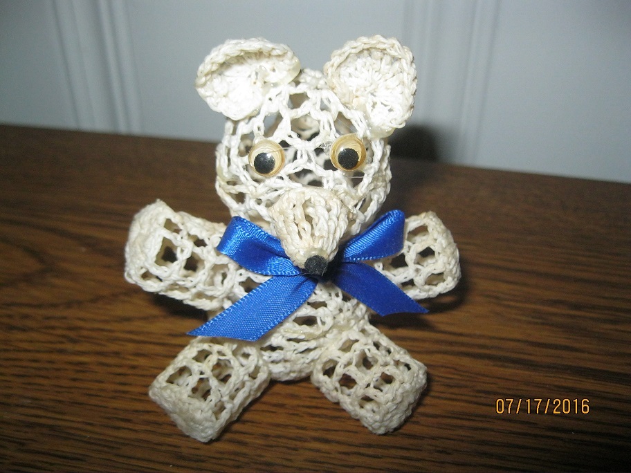 Crochet and Starched Ivory Bear and Egg