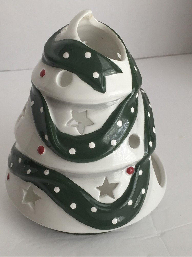 Vintage Ceramic Tea Light Candle Incense Holder Christmas Tree Shaped