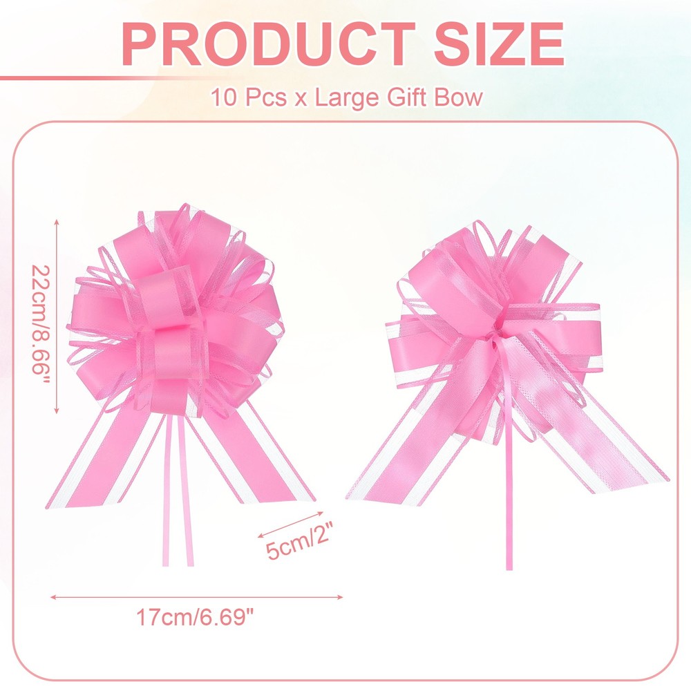 Large Gift Bow 8x6 Inch, 10 Pack Pull Bows for Gift Wrapping, Pink