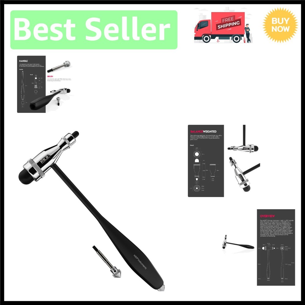 Ergonomic Tromner Reflex Hammer with Built-In Brush for Accurate Testing - Black