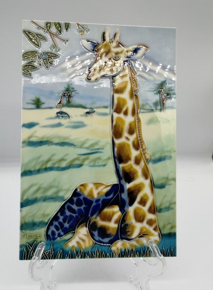 Glazed Giraffe Ceramic Tile by Designer Dylan Scott Pierce 12x8" Signed READ