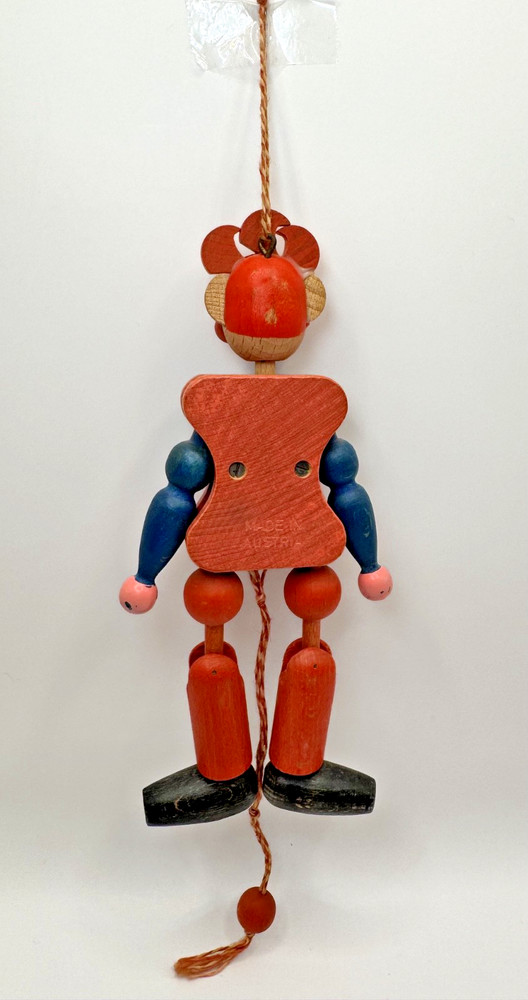 Wood Pull String Clown Puppet Made In Austria Vintage