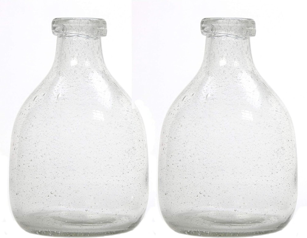 Hosley Set of 2 Clear Glass Bottle Vases 7'' High