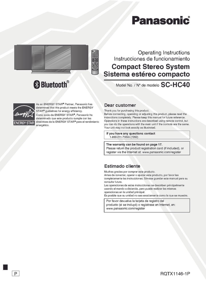Panasonic SA-HC40 Stereo System Owners Instruction Manual