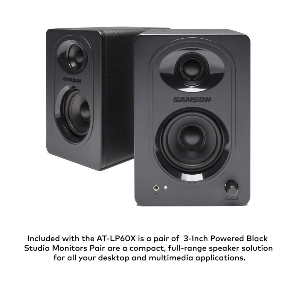 Audio-Technica AT-LP60X Turntable Black with Powered Studio Monitors Pair