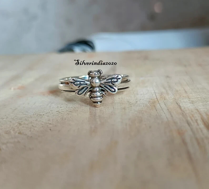 Bee Spinner Ring, 925 Sterling Silver, Handmade Ring, Silver Bee Ring,, All Size