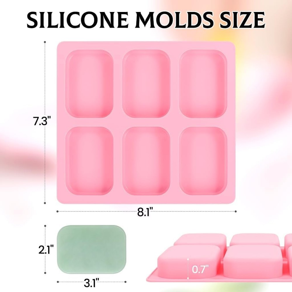 Versatile 6 Cavity Rounded Rectangle Silicone Molds for Soap & Crafts - 2 Pack