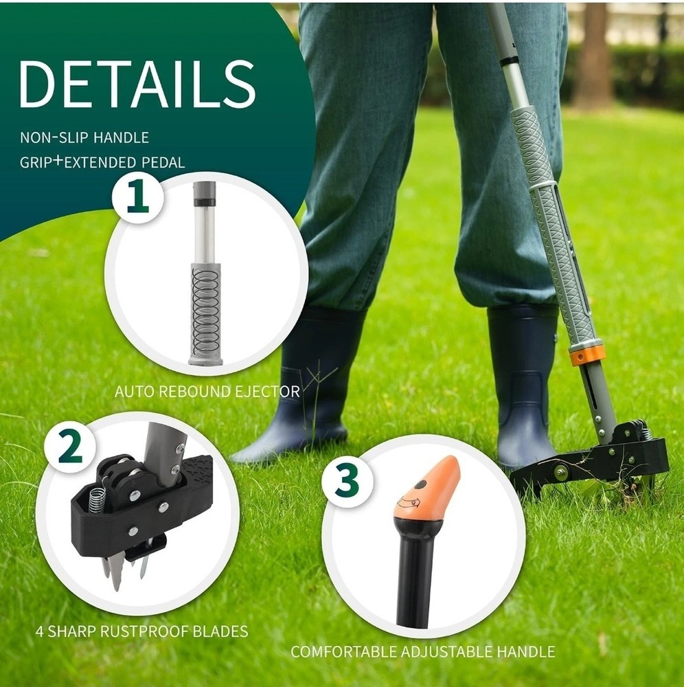 Weed Puller Stand Up Weeder Hand Tool Long Handle Garden Weeding Tool w/ 4 Claw