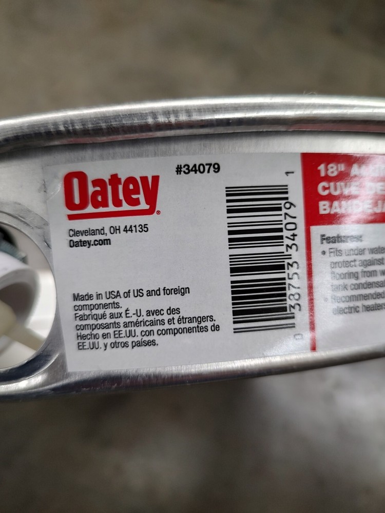 34079 Oatey 18" Aluminum Water Heater Pan with 1" PVC Fitting