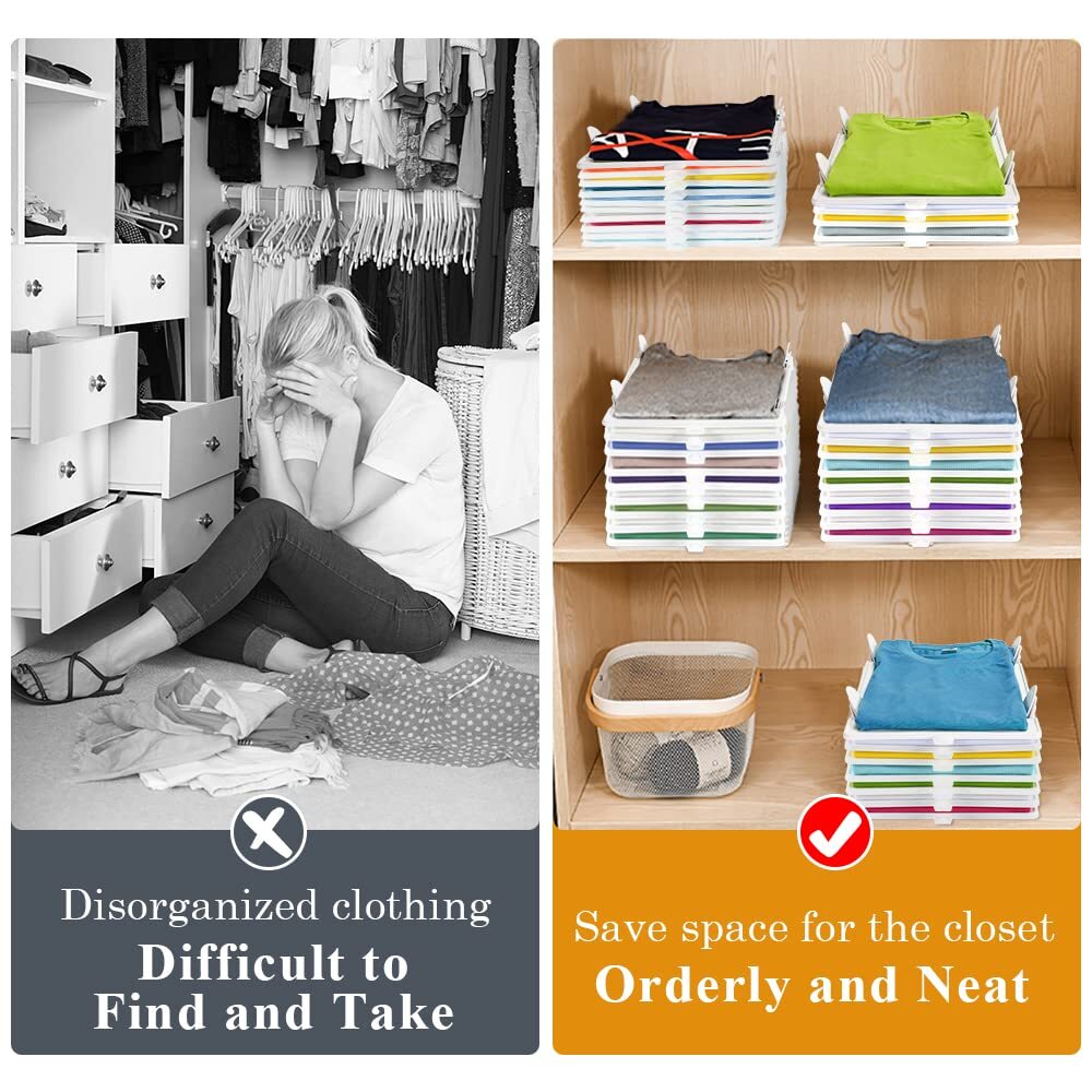 10 Pack T Shirt Organizer Closet Organizer Durable Stackable Clothing Trays -...