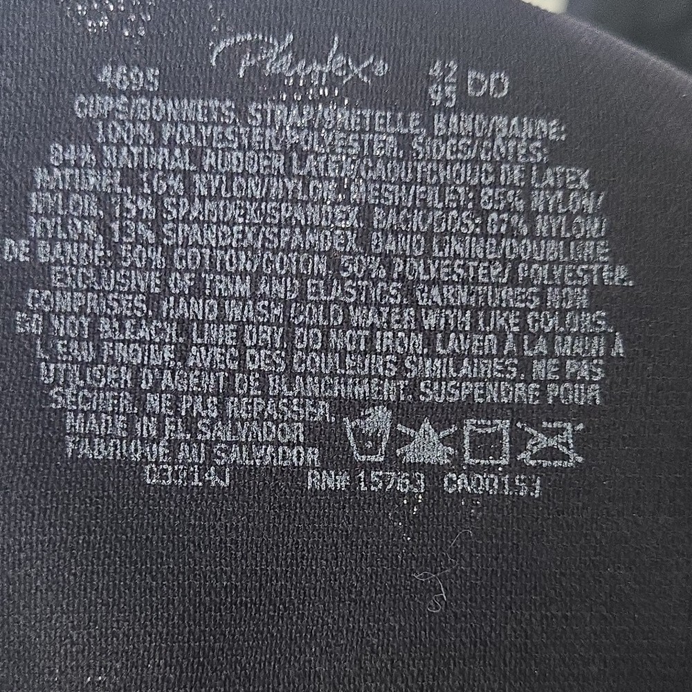 Playtex Minimizer Bra 4695 Black 42DD Wireless Full Coverage Adjustable Straps