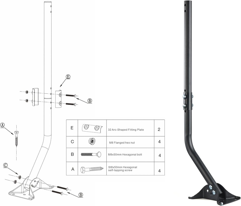 33.25” Adjustable Antenna Mounting Pole - Reliable J Pipe for Optimal Reception