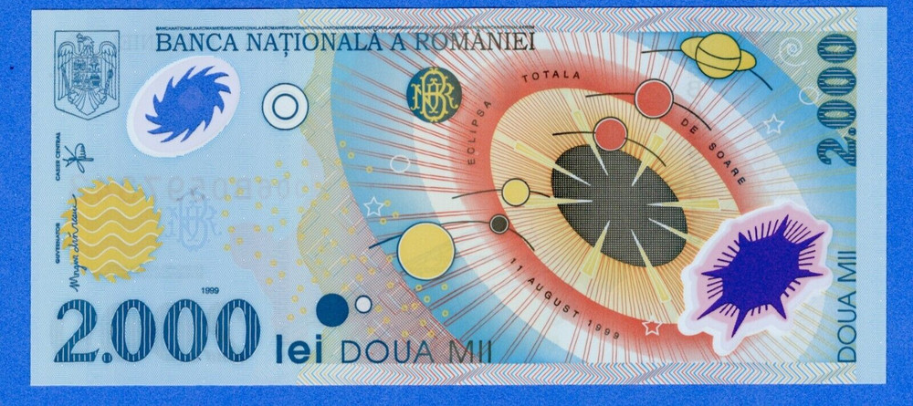 Romania 2000 Lei 1999 P-111b UNC Polymer Banknote - Solar Eclipse