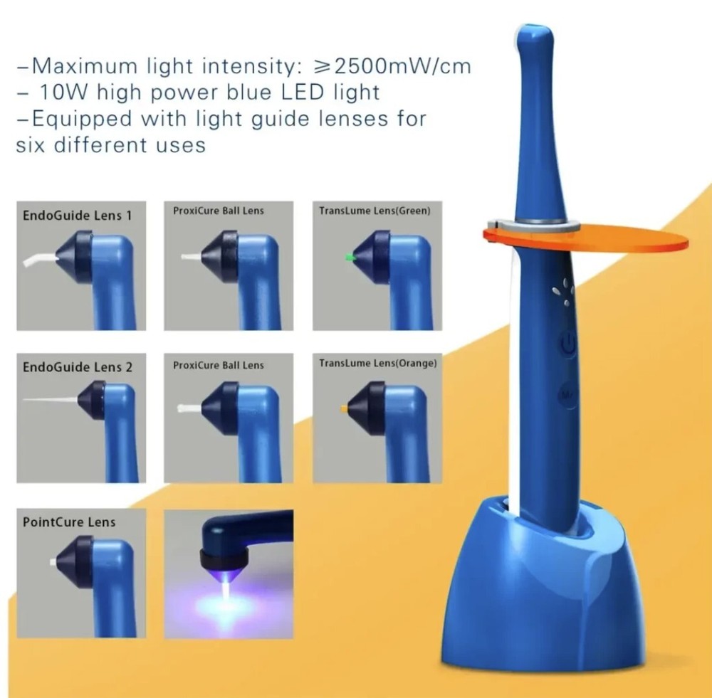2500mw Dental Wireless Cordless LED Curing Light Lamp 1 Second Cure 7 Point Lens