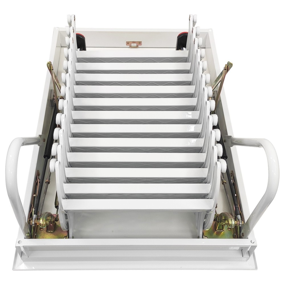 9.8ft Hidden Telescopic Folding Ladder White Attic Pull Down Ceiling stairs