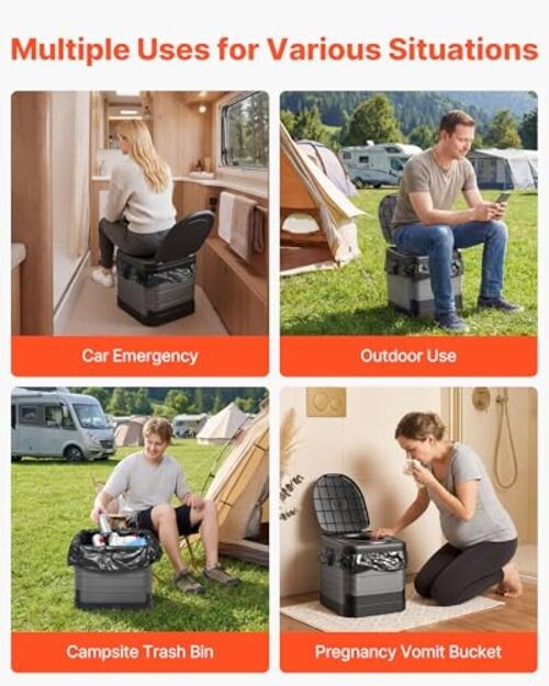 Portable Toilet, 330 lbs Load Capacity, Folding Camping Square - Foldable