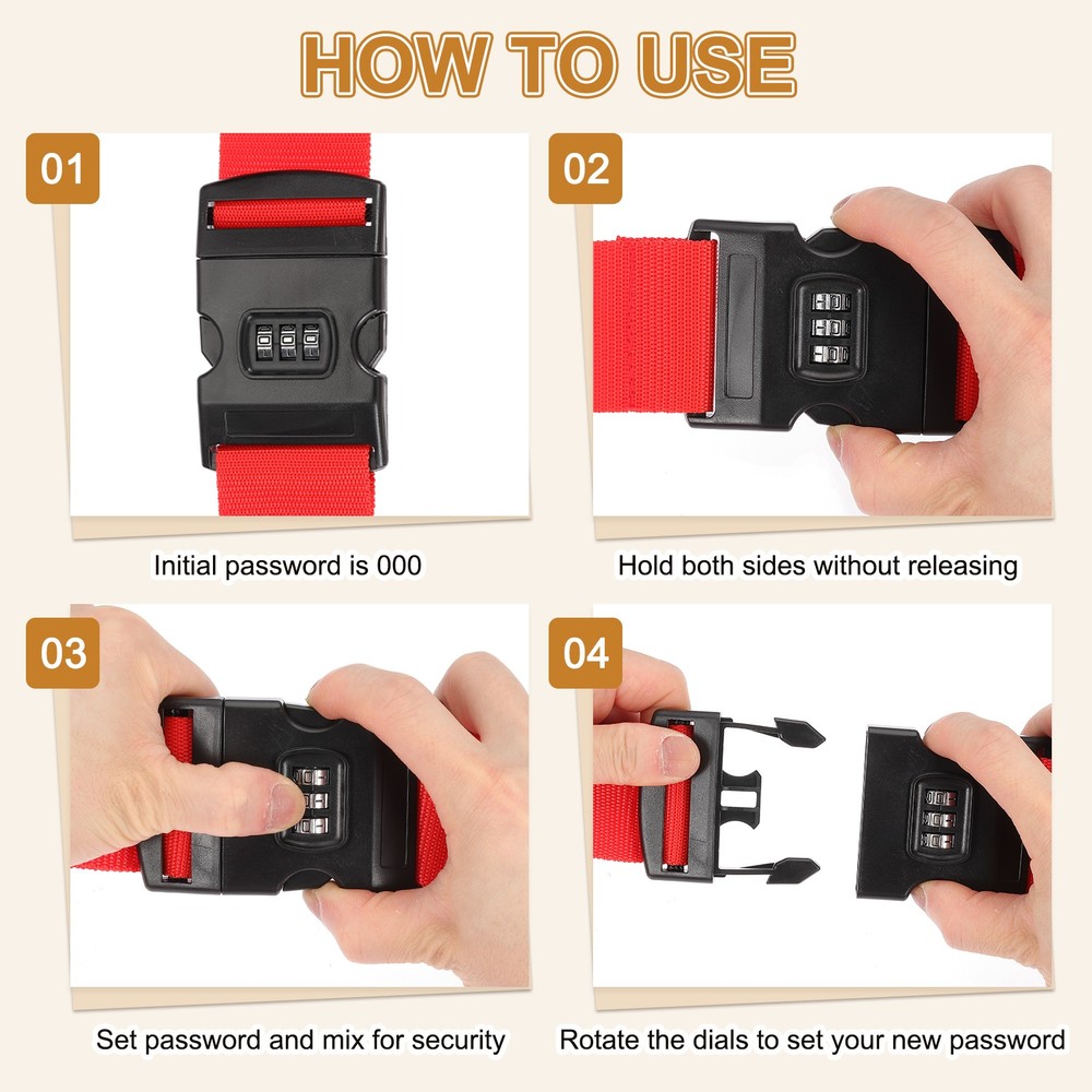 4pcs Luggage Straps with Combination Lock Adjustable Suitcase Belt, Black
