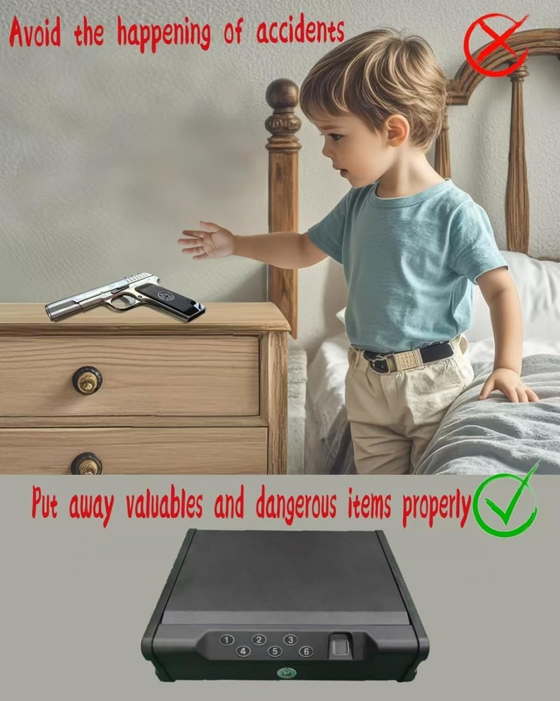 Gun Safe for 2 Pistols 3 Quick-Access Fingerprint Passcode Key Hand Gun Lock Box