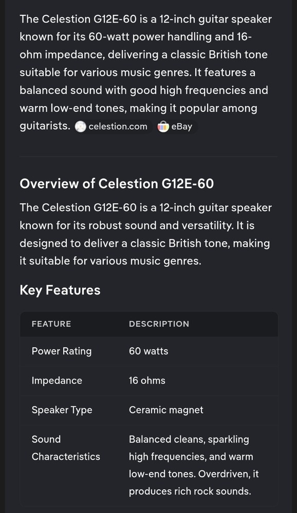 Celestion G12 E 60 12" speaker 16ohm 60watt (each)