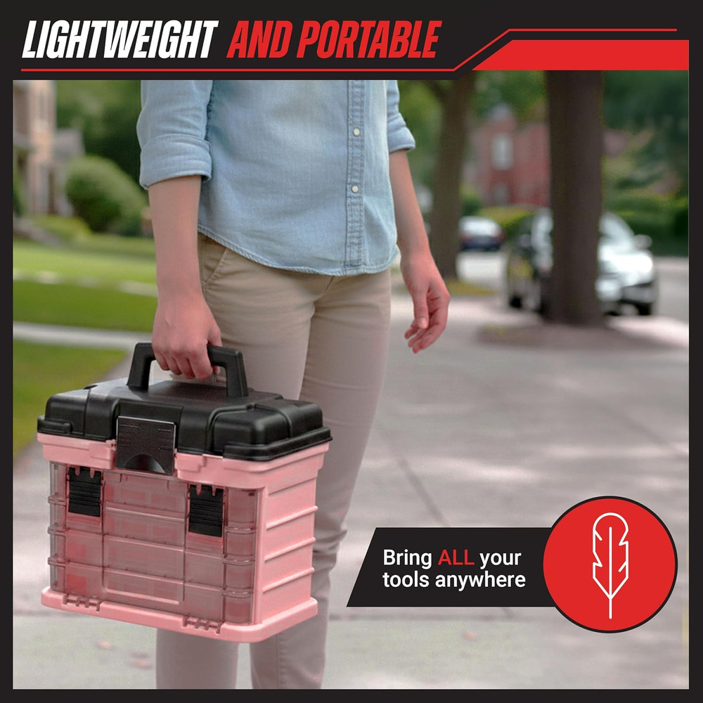 Pink Tool Box Organizer with Removable Compartments – Portable Storage Case for