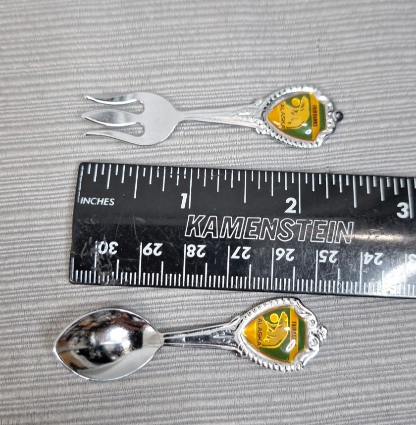 Fairbanks Alaska Soviner Mini Spooon & Fork Set Tiny 2.5"