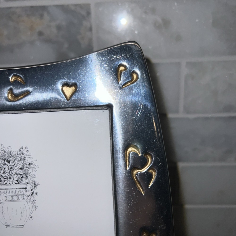 Renderings Pewter Frame Embellished With Gold Hearts 7”x9”