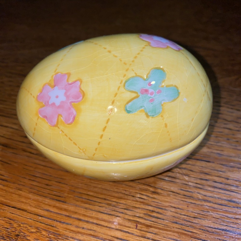 Ceramic Floral Spring Easter Egg Trinket Candy Dish With Lid With Candle