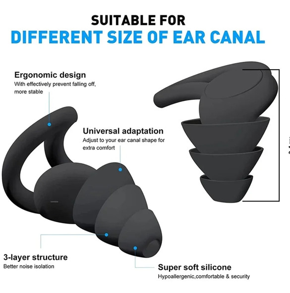 Silicone Ear Plug Waterproof For Sleeping 3 Layer Noise Cancelling Reusable Soft