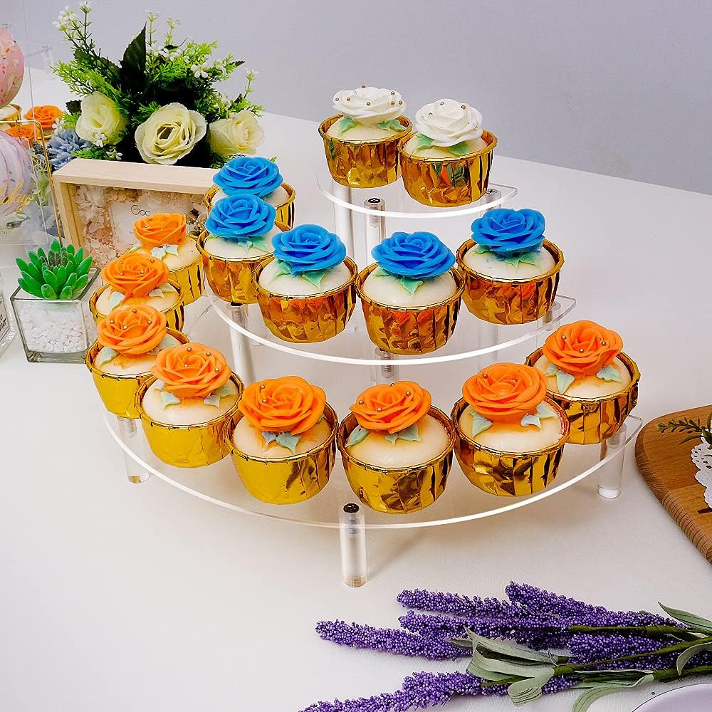 Acrylic Risers Display Stand - 3 Tier Clear Step Display Riser- Half Moon Cupcak