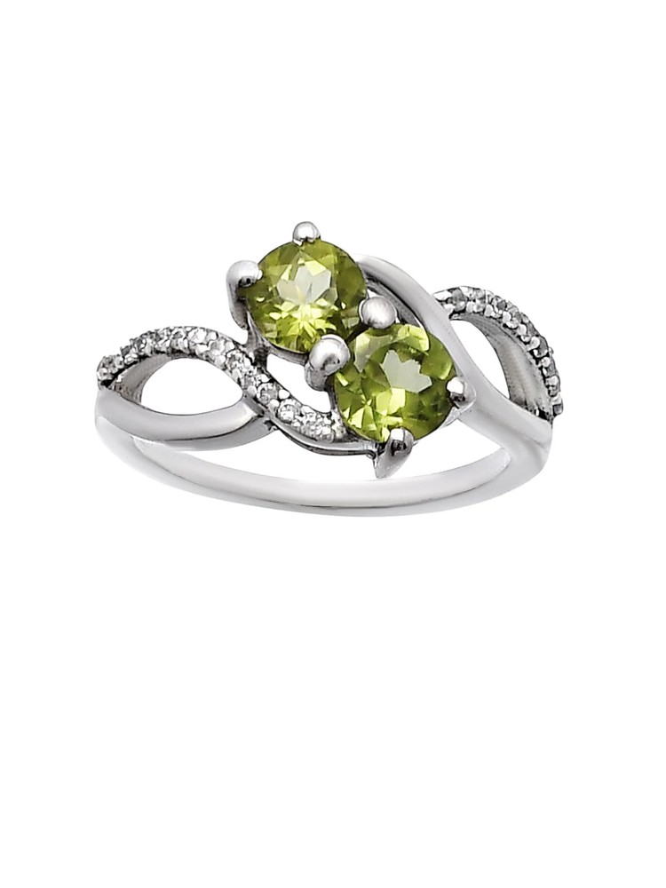 Peridot & White Topaz Solid 925 Sterling Silver Ring 7