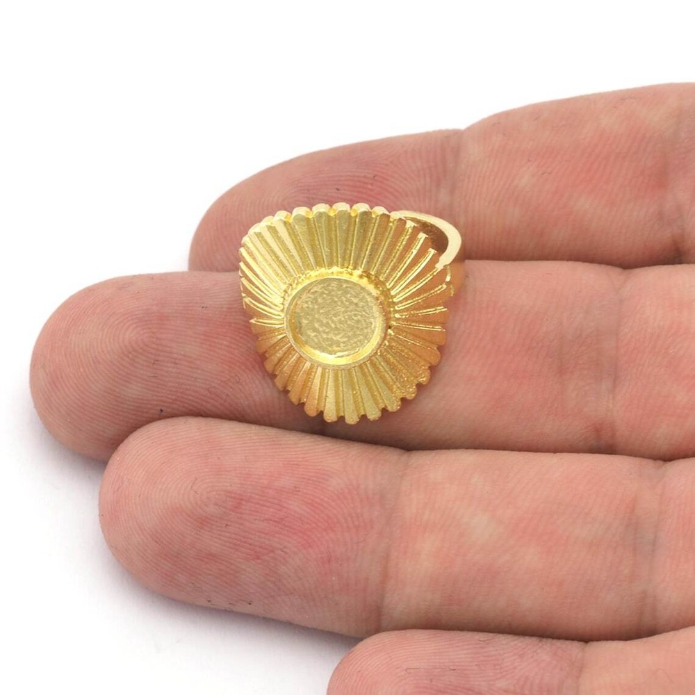Sun Round Blank Ring Cabochon Base Blank Setting Adjustable raw brass 5456