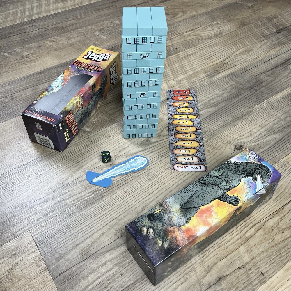 Jenga Godzilla Extreme Edition ~ Missing One Block ~ Loading tray ~ VG Condition