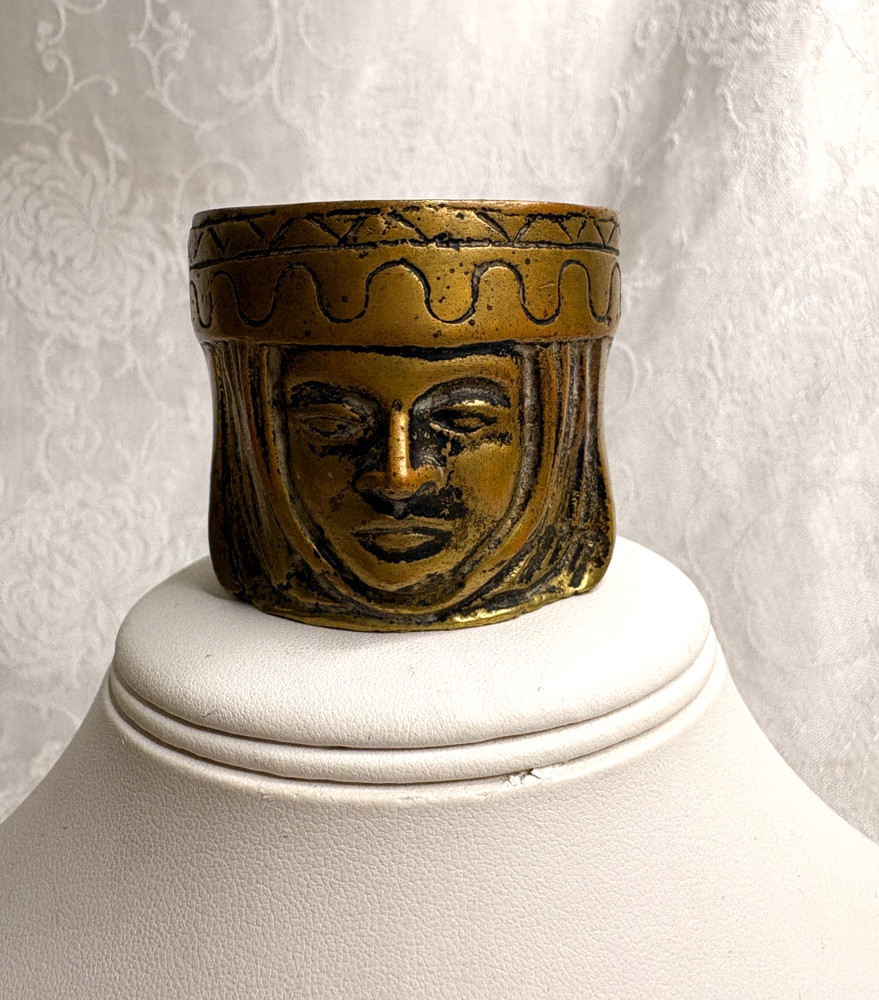 Vintage Solid Bronze Metal MatchHolder ~ Dual Sided Face