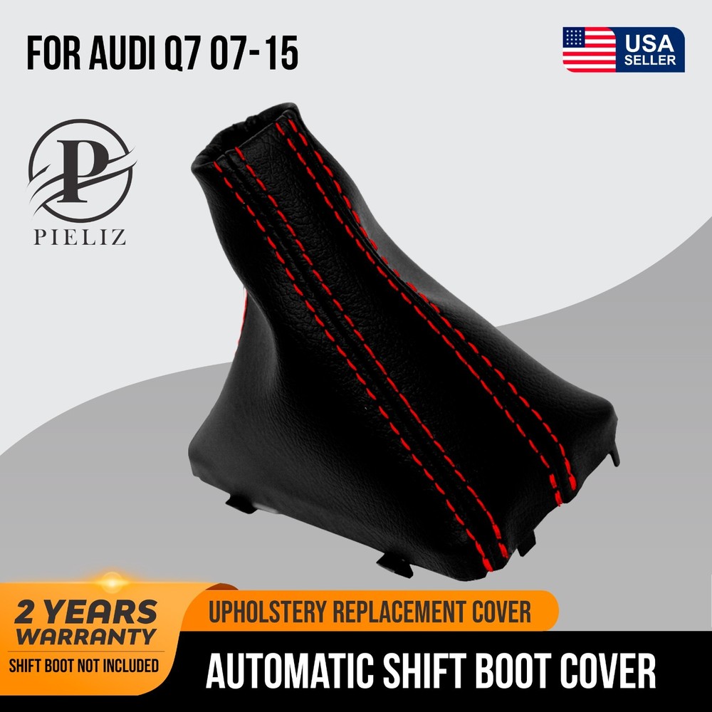 Automatic Shift Boot Leather Synthetic for Audi Q7 07-15  Red Stitch